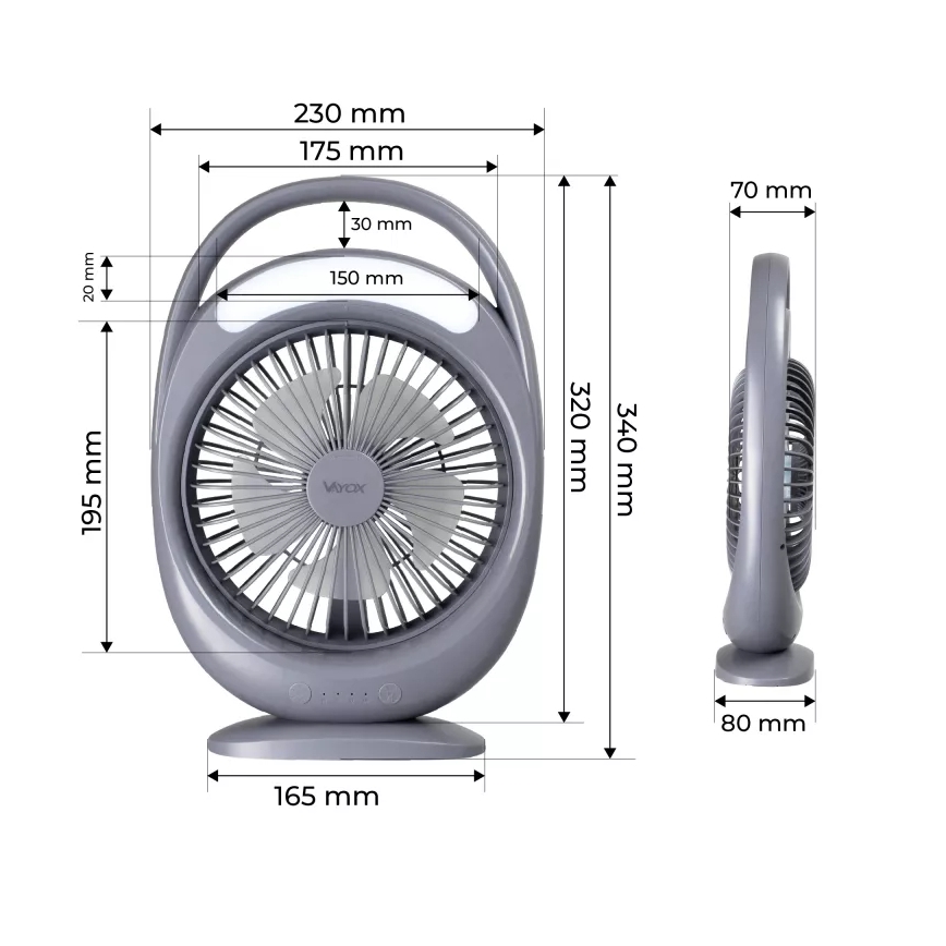 Wiederaufladbarer Tischventilator mit LED-Beleuchtung LED/2,8W/5V USB 2400 mAh grau
