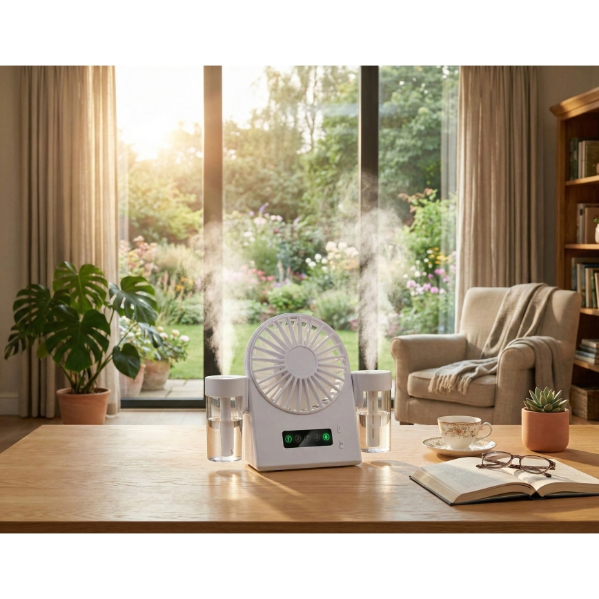 Wiederaufladbarer Tischventilator mit Nebeleffekt, 3,7 V, 1200 mAh