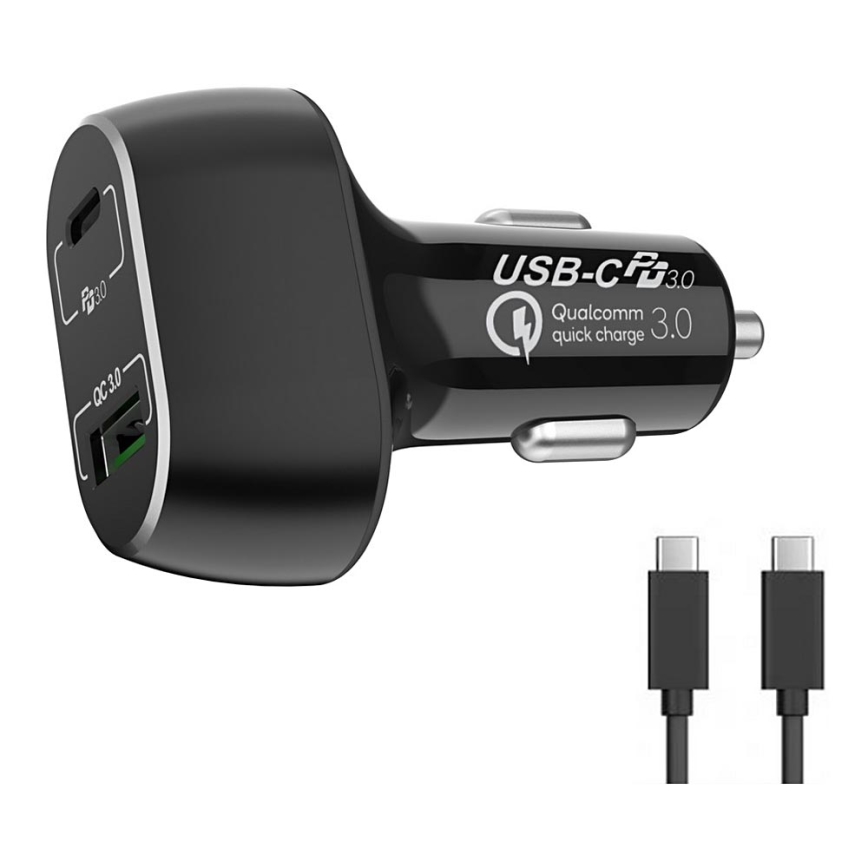 Winner Group - Autoladegerät 1xUSB-C + 1xUSB-A Power Delivery 63W + USB-Kabel USB-C / USB-C 1 m schwarz