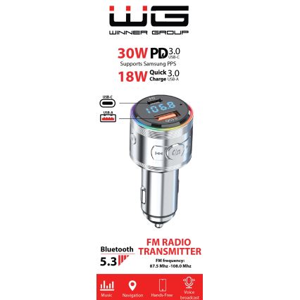 Winner Group - Autoladegerät mit FM-Transmitter und Freisprechfunktion 20W silbern