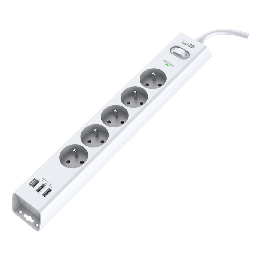 Winner Group - Überspannungsschutz 5-fach + 2x USB-A + 1x USB-C weiß