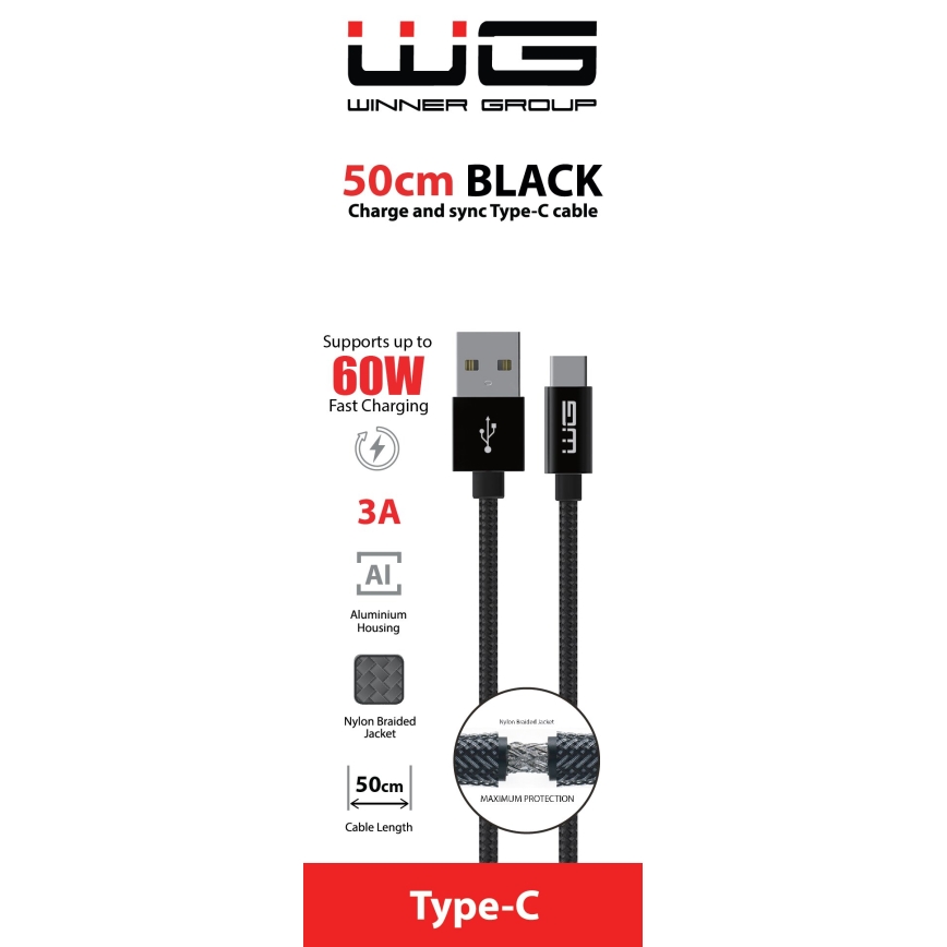 Winner Group - USB-Kabel USB-C / USB-A 50cm schwarz