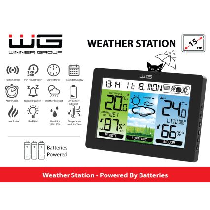 Winner Group - Wetterstation mit LCD-Display und Wecker, 5×AAA