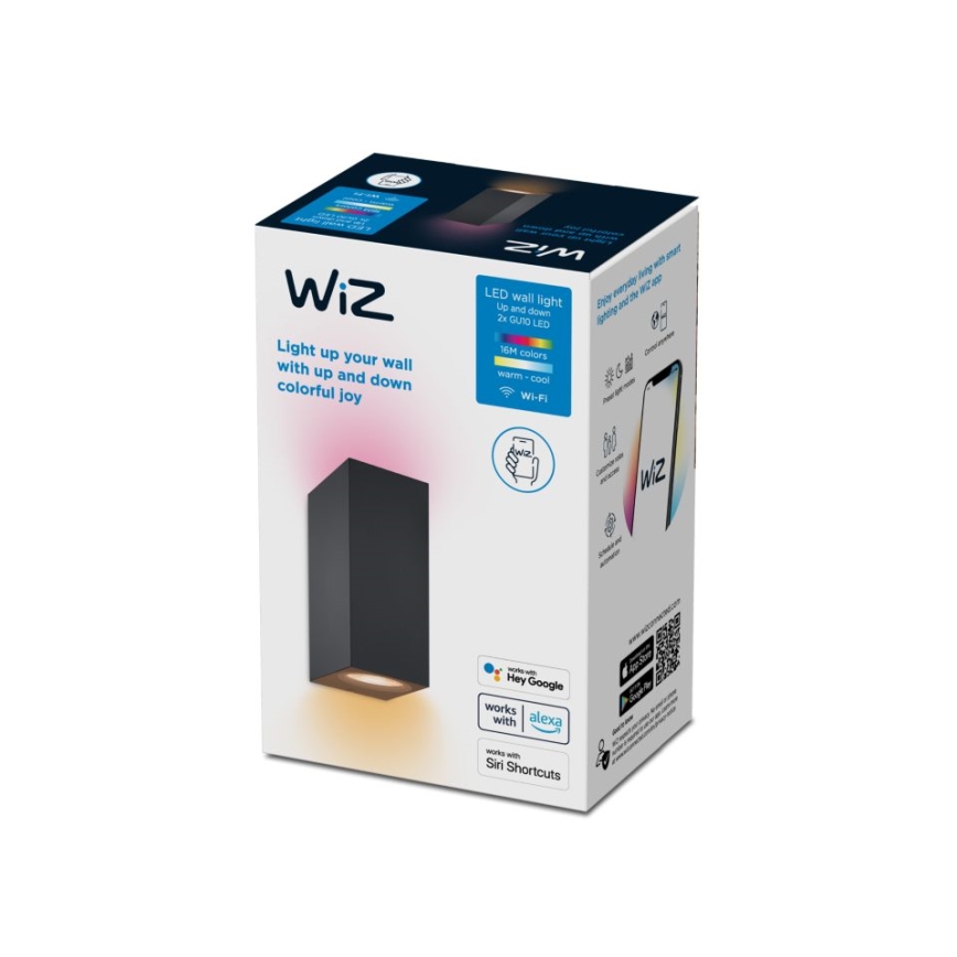 WiZ - Dimmbare LED-RGBW-Wandleuchte UP&DOWN 2xGU10/4,7W/230V 2200-6500K WLAN CRI 90 schwarz