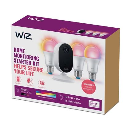 WiZ - Set für Haushaltsüberwachung: 1x Kamera + 3x LED-RGB-Glühbirne A60 E27/8,5W/230V Wi-Fi