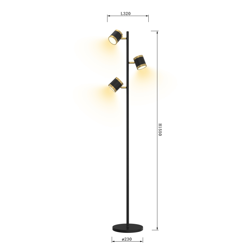 Wofi 3003-304S - Dimmbare LED-Stehlampe TOULOUSE 3xLED/7W/230V schwarz/gold