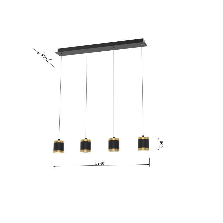 Wofi 7003-404 - dimmbare LED-Pendelleuchte an Kabel TOULOUSE 4xLED/8,5W/230V schwarz/gold