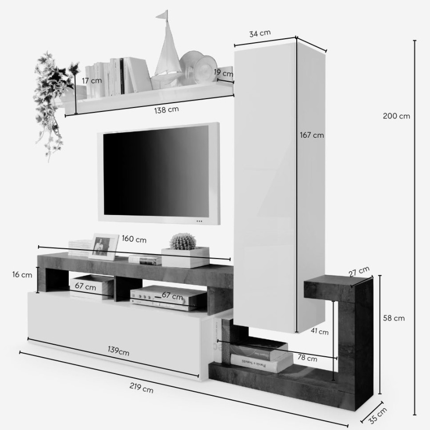 Wohnwand LENOR weiß/anthrazit