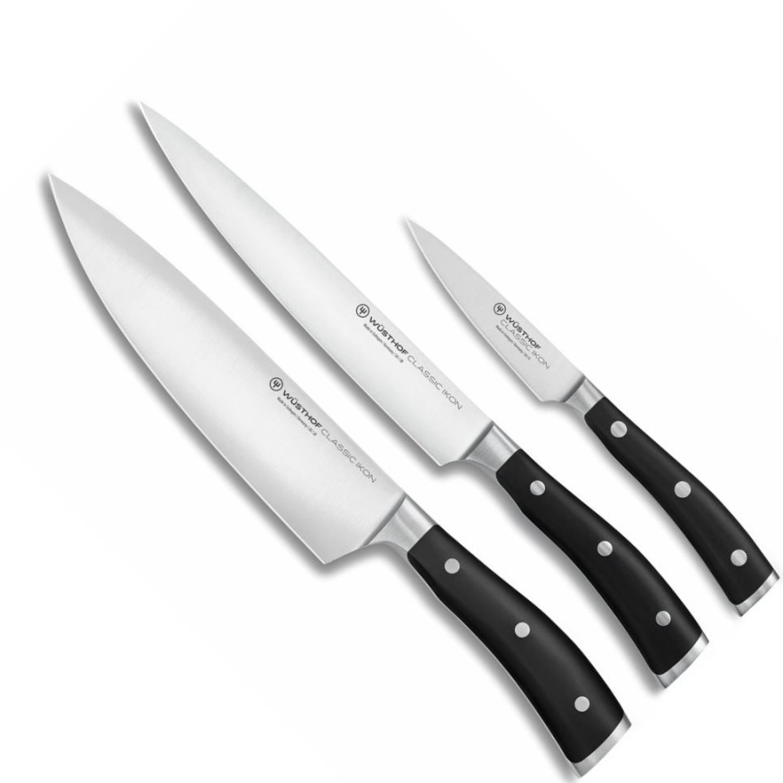 Wüsthof - CLASSIC IKON 3-teiliges Küchenmesserset, schwarz