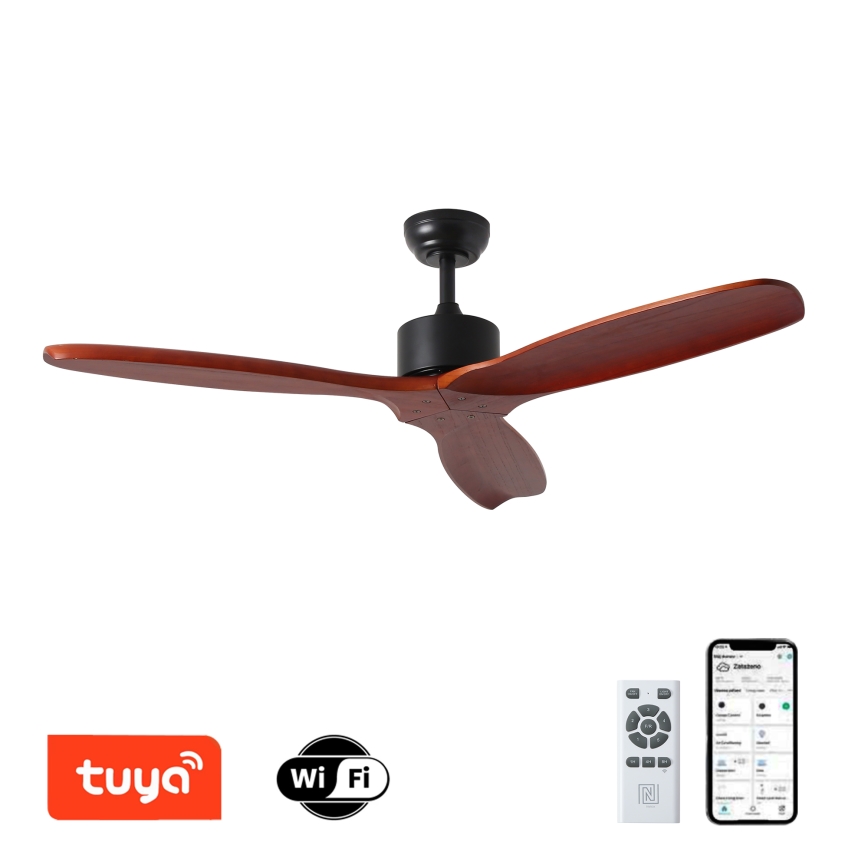 ZEVENTI - Deckenventilator CUENCA Wi-Fi Tuya Schwarz/Eiche + Fernbedienung