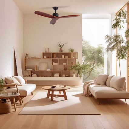 ZEVENTI - Deckenventilator CUENCA Wi-Fi Tuya Schwarz/Eiche + Fernbedienung