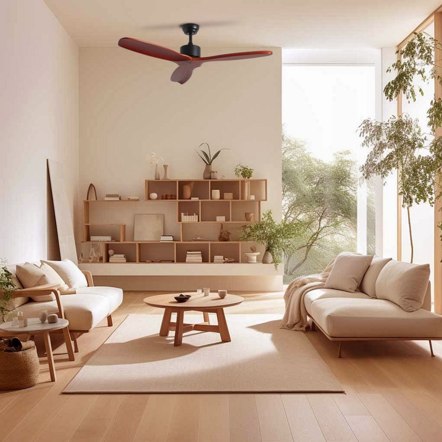 ZEVENTI - Deckenventilator CUENCA Wi-Fi Tuya Schwarz/Eiche + Fernbedienung