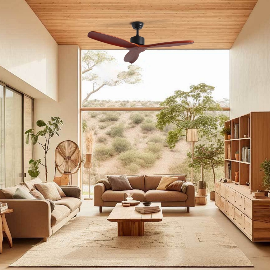 ZEVENTI - Deckenventilator CUENCA Wi-Fi Tuya Schwarz/Eiche + Fernbedienung