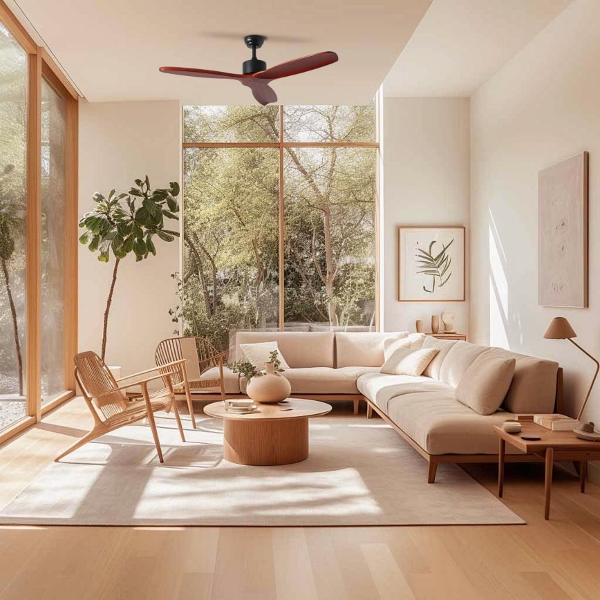 ZEVENTI - Deckenventilator CUENCA Wi-Fi Tuya Schwarz/Eiche + Fernbedienung