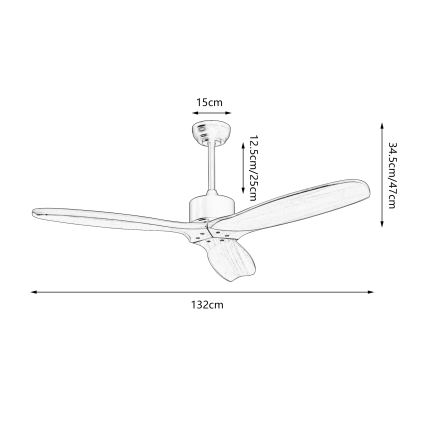 ZEVENTI - Deckenventilator CUENCA Wi-Fi Tuya Schwarz/Eiche + Fernbedienung