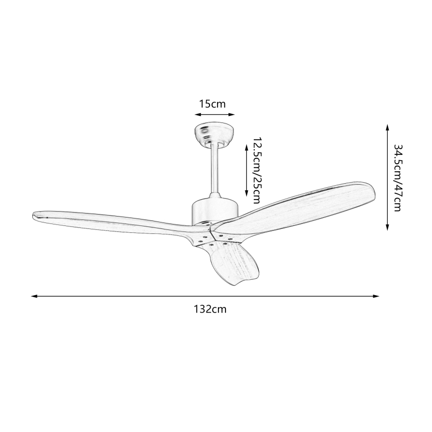 ZEVENTI - Deckenventilator CUENCA Wi-Fi Tuya Schwarz/Eiche + Fernbedienung