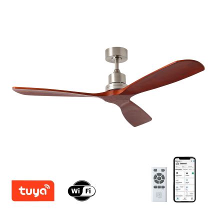 ZEVENTI - Deckenventilator LIONI Wi-Fi Tuya mattchrom/Eiche + Fernbedienung