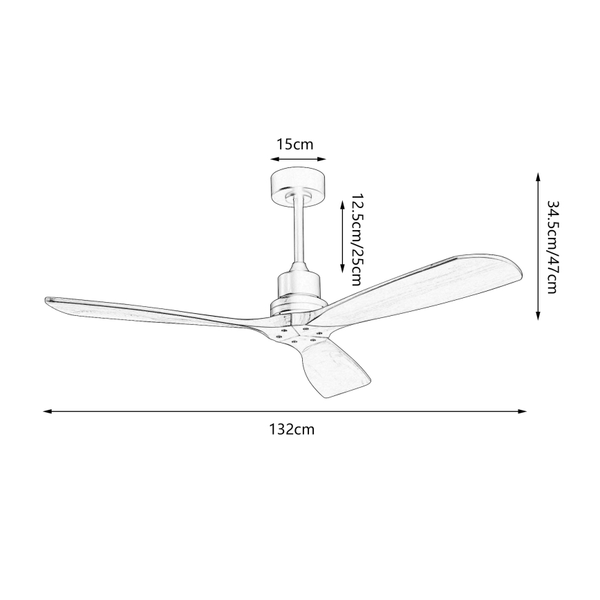 ZEVENTI - Deckenventilator LIONI Wi-Fi Tuya mattchrom/Eiche + Fernbedienung