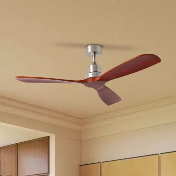ZEVENTI - Deckenventilator LIONI Wi-Fi Tuya mattchrom/Eiche + Fernbedienung