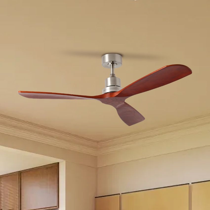 ZEVENTI - Deckenventilator LIONI Wi-Fi Tuya mattchrom/Eiche + Fernbedienung