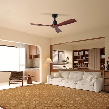 ZEVENTI - Deckenventilator LIONI Wi-Fi Tuya Schwarz/Eiche + Fernbedienung