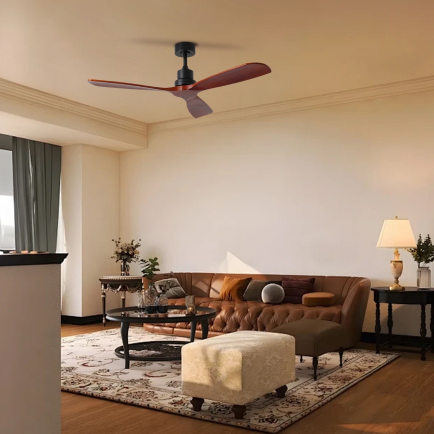 ZEVENTI - Deckenventilator LIONI Wi-Fi Tuya Schwarz/Eiche + Fernbedienung