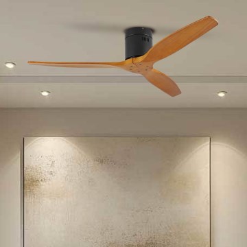 ZEVENTI - Deckenventilator SPELLO Wi-Fi Tuya schwarz/Eiche + Fernbedienung