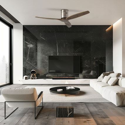 ZEVENTI - Deckenventilator SPELLO Wi-Fi Tuya matt Chrom/Eiche + Fernbedienung