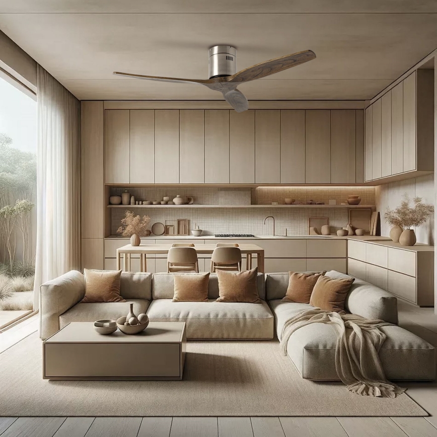 ZEVENTI - Deckenventilator SPELLO Wi-Fi Tuya matt Chrom/Eiche + Fernbedienung