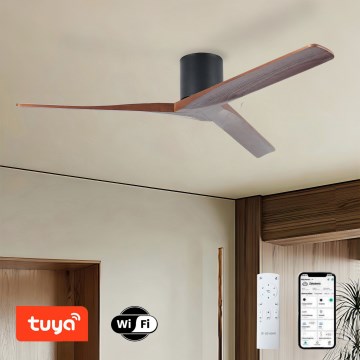 ZEVENTI - Deckenventilator VELLON Wi-Fi Tuya schwarz/Nussbaum + Fernbedienung