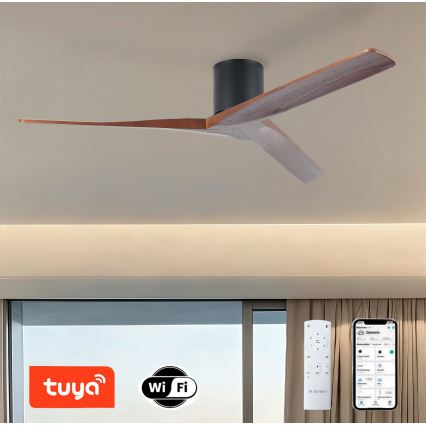 ZEVENTI - Deckenventilator VELLON Wi-Fi Tuya schwarz/Nussbaum + Fernbedienung