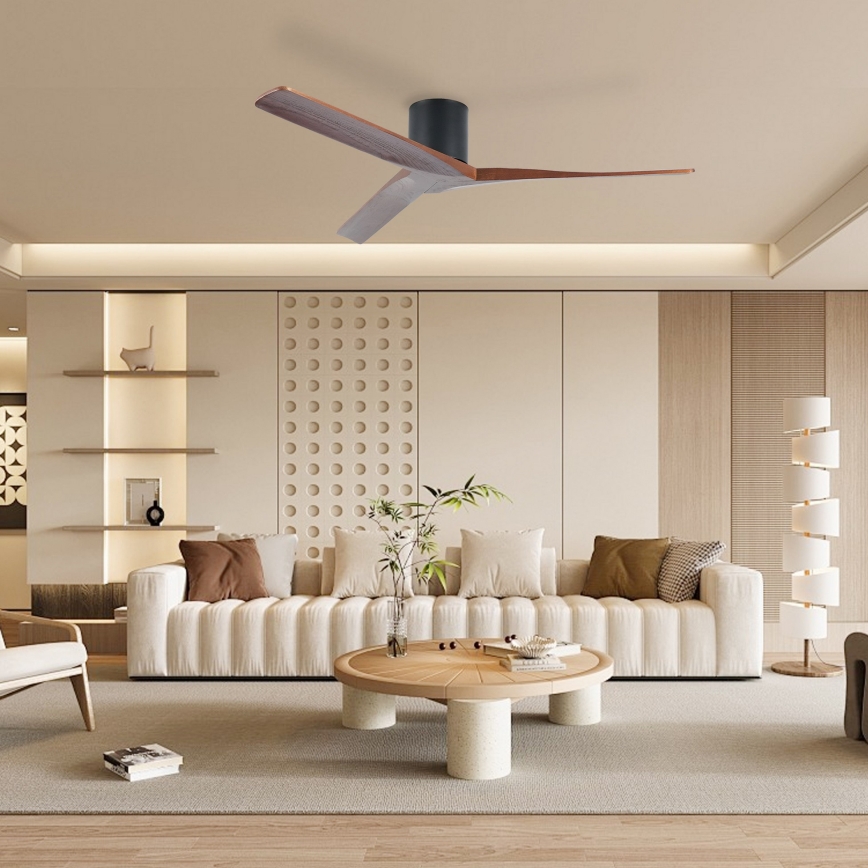 ZEVENTI - Deckenventilator VELLON Wi-Fi Tuya schwarz/Nussbaum + Fernbedienung