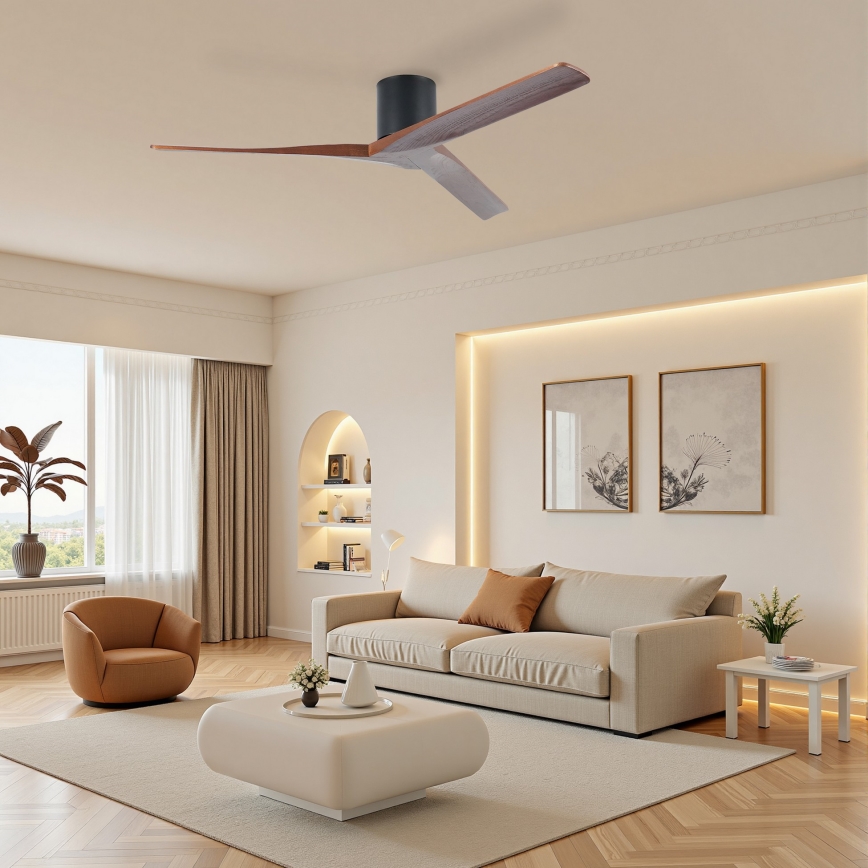 ZEVENTI - Deckenventilator VELLON Wi-Fi Tuya schwarz/Nussbaum + Fernbedienung