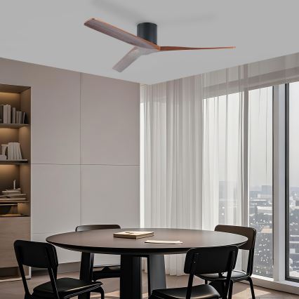 ZEVENTI - Deckenventilator VELLON Wi-Fi Tuya schwarz/Nussbaum + Fernbedienung