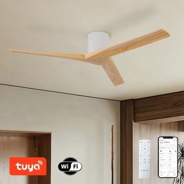 ZEVENTI - Deckenventilator VELLON Wi-Fi Tuya weiß/Paulownienholz + Fernbedienung