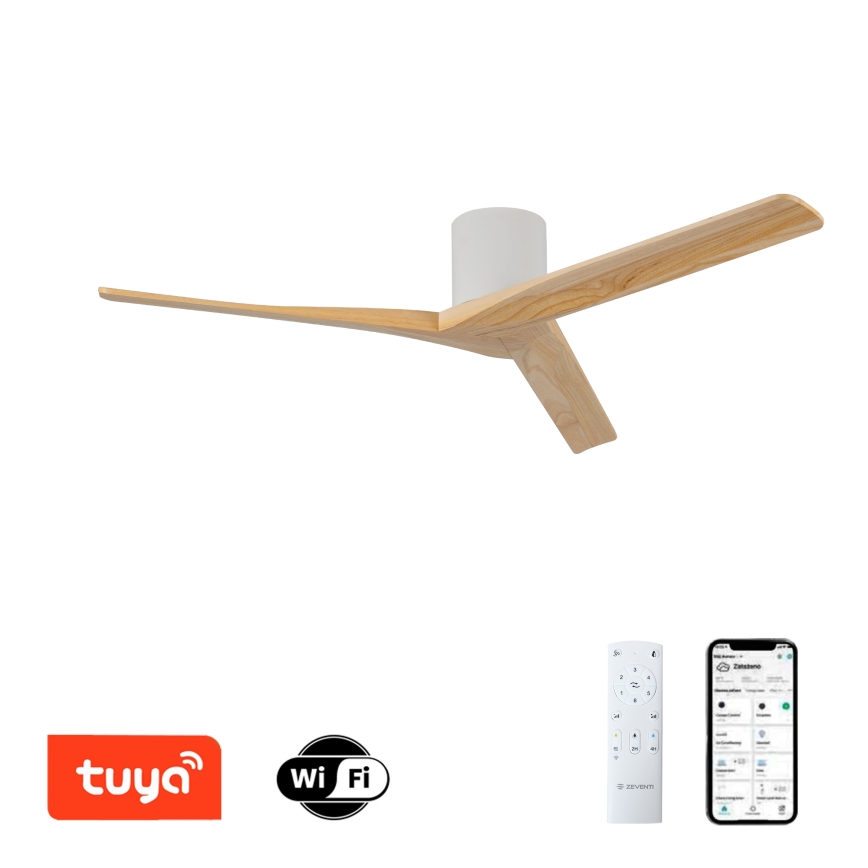 ZEVENTI - Deckenventilator VELLON Wi-Fi Tuya weiß/Paulownia + Fernbedienung