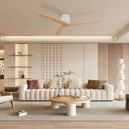ZEVENTI - Deckenventilator VELLON Wi-Fi Tuya weiß/Paulownia + Fernbedienung