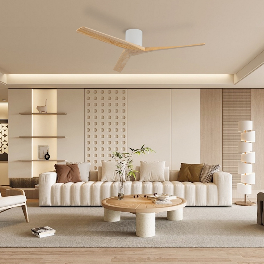 ZEVENTI - Deckenventilator VELLON Wi-Fi Tuya weiß/Paulownia + Fernbedienung