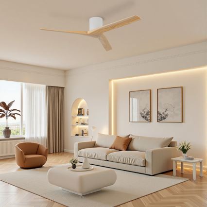 ZEVENTI - Deckenventilator VELLON Wi-Fi Tuya weiß/Paulownia + Fernbedienung