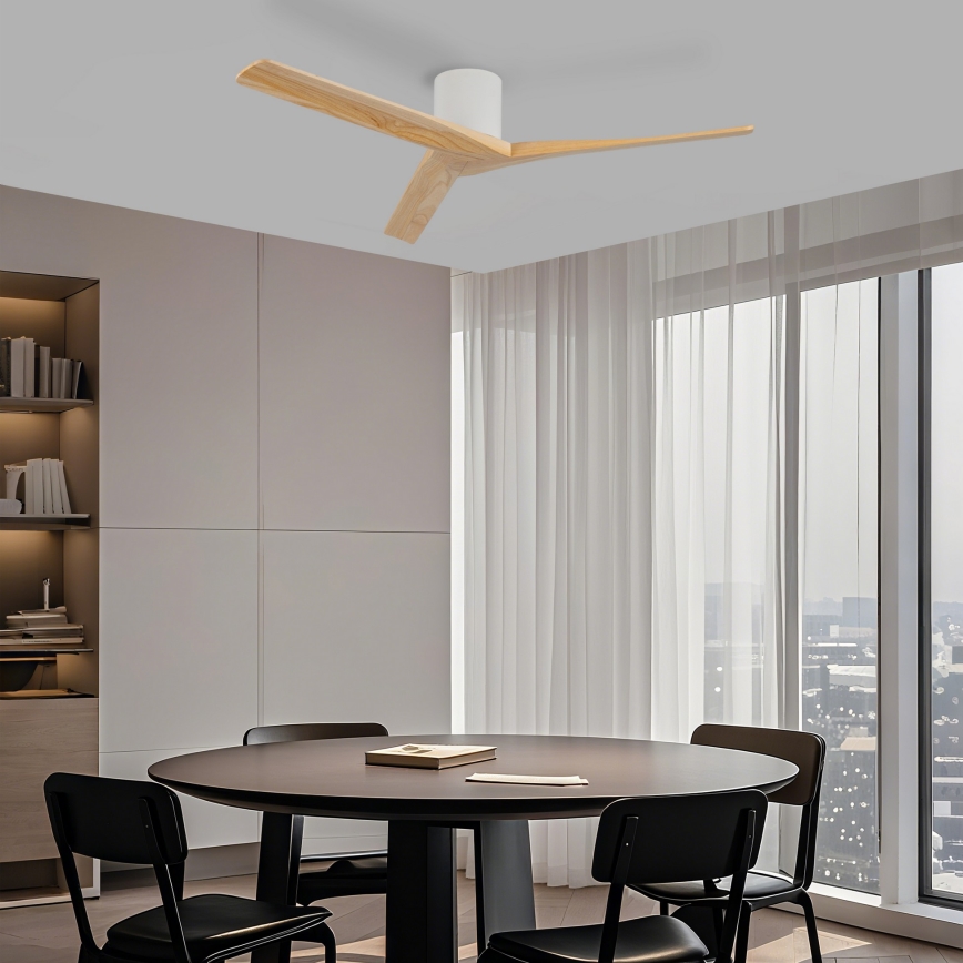 ZEVENTI - Deckenventilator VELLON Wi-Fi Tuya weiß/Paulownia + Fernbedienung