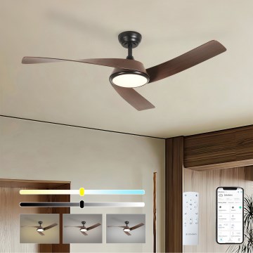 ZEVENTI - dimmbarer LED-Deckenventilator AERYS LED/24W/230V 3000/4000/6000K Wi‑Fi Tuya schwarz/nussbaum + Fernbedienung