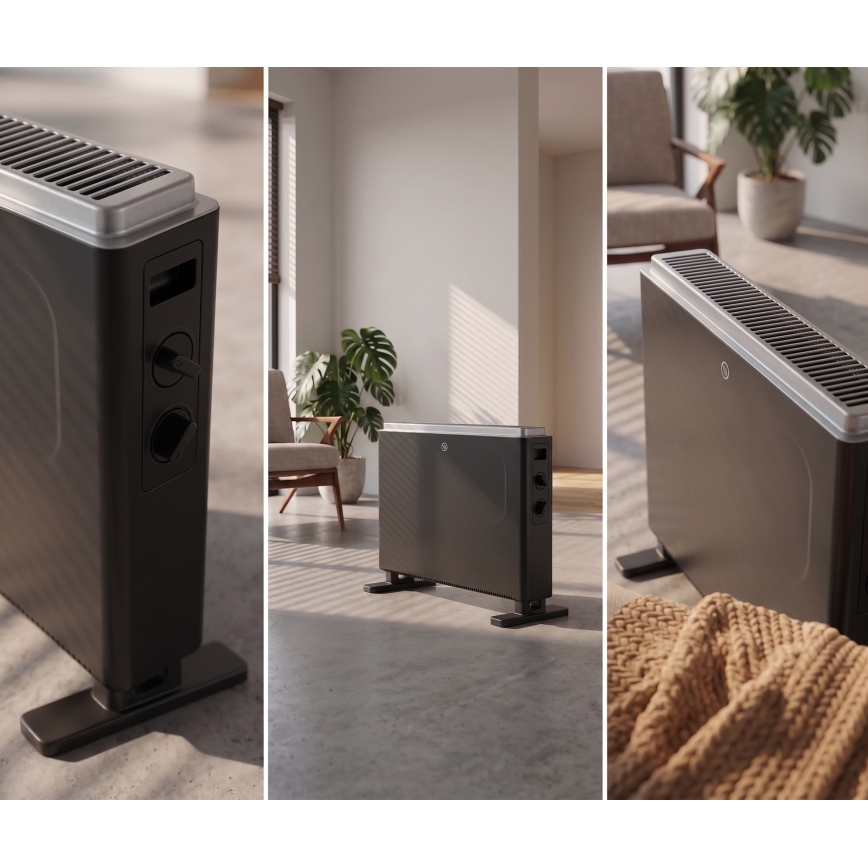 ZEVENTI - Elektrischer Direktheizer/Konvektor 800/1200/2000W/230V schwarz