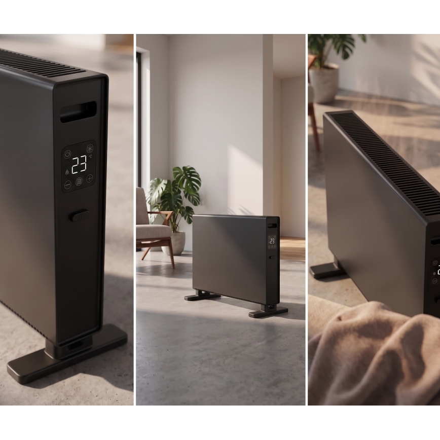 ZEVENTI - Elektrischer Direktheizer/Konvektor mit LCD-Display 1250/2000 W/230 V, schwarz + Fernbedienung