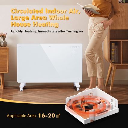 ZEVENTI - Smarter wandhängender elektrischer Direktheizer/Konvektor mit LCD-Display 1000/2000W/230V Wi-Fi weiß