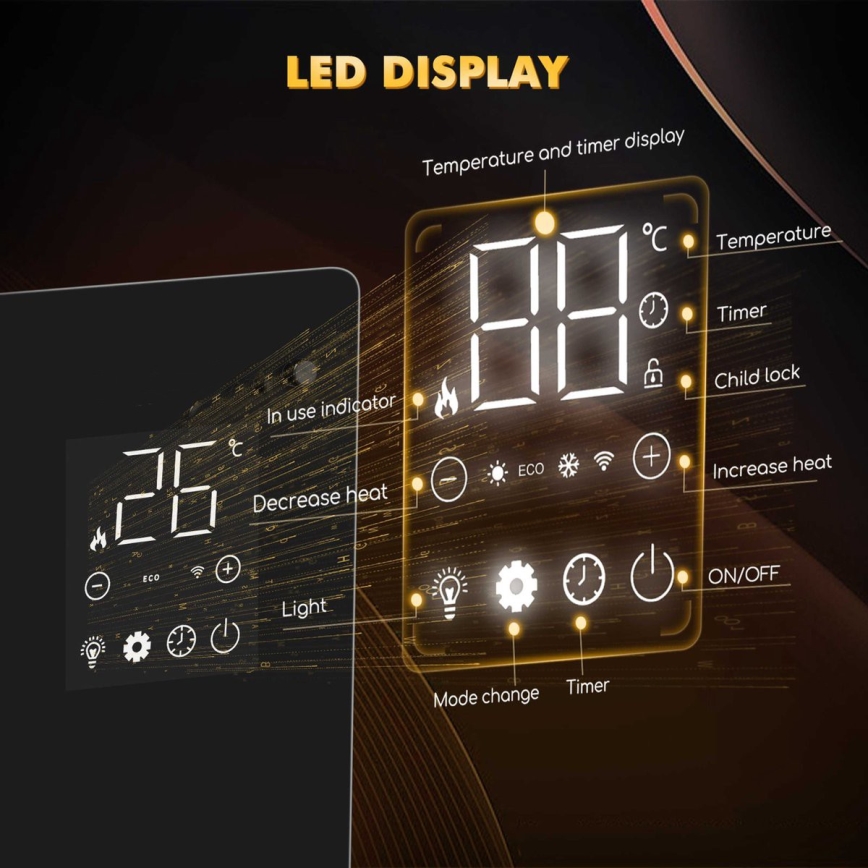ZEVENTI - Smarter wandhängender elektrischer Direktheizer/Konvektor mit LCD-Display 1000/2000W/230V Wi-Fi weiß