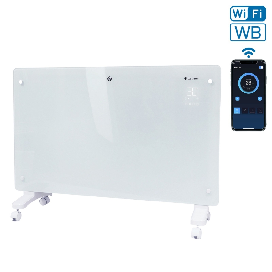 ZEVENTI - Smarter wandhängender elektrischer Direktheizer/Konvektor mit LCD-Display 1000/2000W/230V Wi-Fi weiß