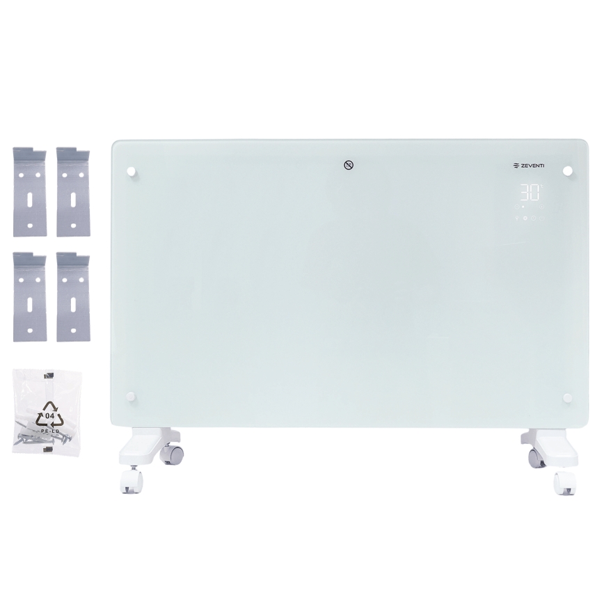 ZEVENTI - Smarter wandhängender elektrischer Direktheizer/Konvektor mit LCD-Display 1000/2000W/230V Wi-Fi weiß
