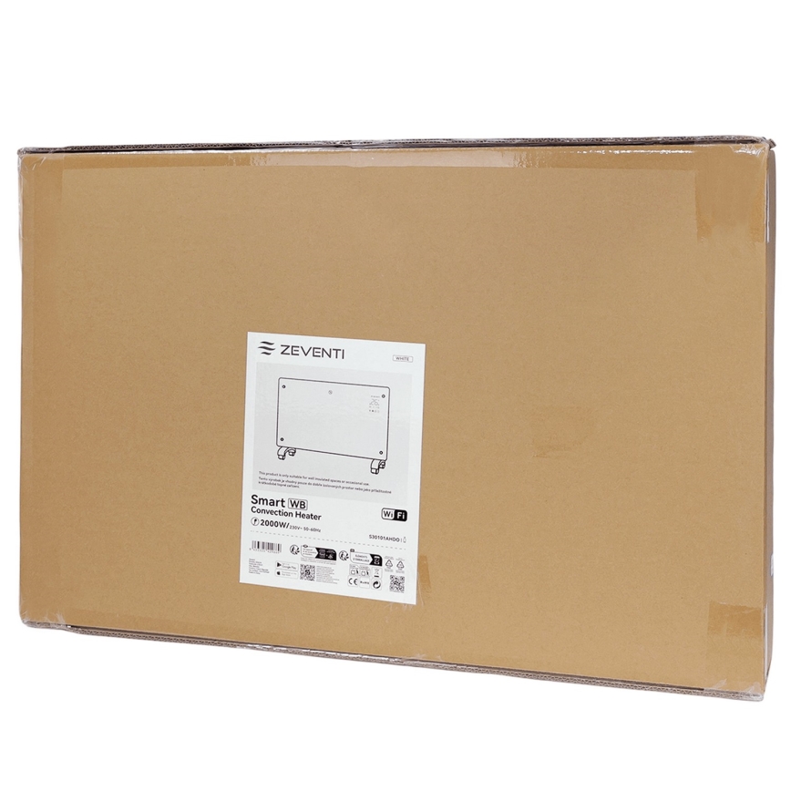 ZEVENTI - Smarter wandhängender elektrischer Direktheizer/Konvektor mit LCD-Display 1000/2000W/230V Wi-Fi weiß