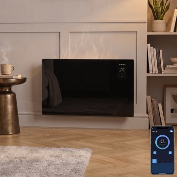 ZEVENTI - Intelligenter wandmontierter elektrischer Direktheizkörper/Konvektor mit LCD-Display 1000/2000W/230V Wi-Fi schwarz