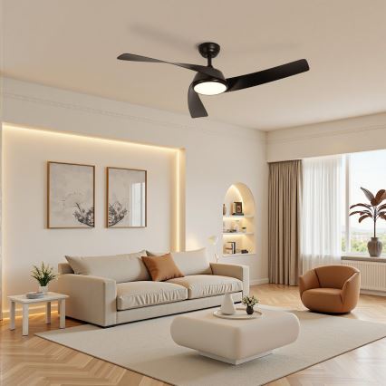 ZEVENTI - Dimmbarer LED-Deckenventilator AERYS LED/24W/230V 3000/4000/6000K Wi‑Fi Tuya schwarz + Fernbedienung